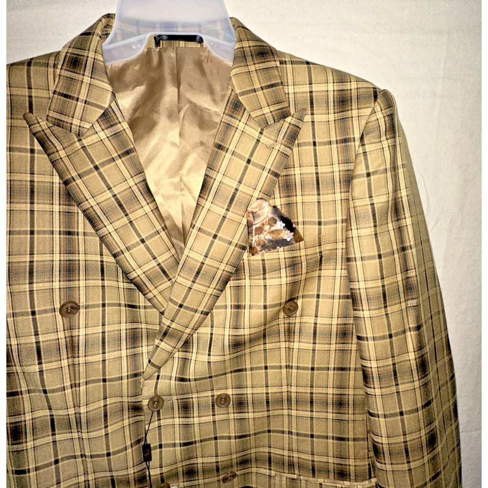 NWT Kent & Park Gold Plaid Double Breasted Suit 42L Jacket & 36L Pants - Picture 6 of 16